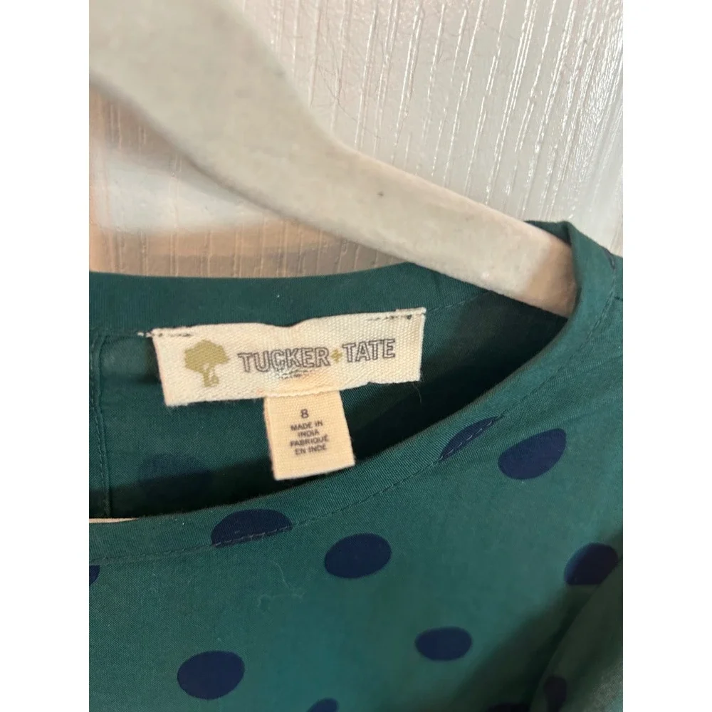 Tucker + Tate Dress Green Polka Dot Tiered Flutter Sleeve Kids Size 8 Cotton